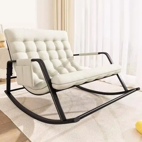 Contemporary Nordic Tech Fabric & Carbon Steel Moon Rocking Chair With Backrest & Armrests For Living Room & Bedroom - Image 5
