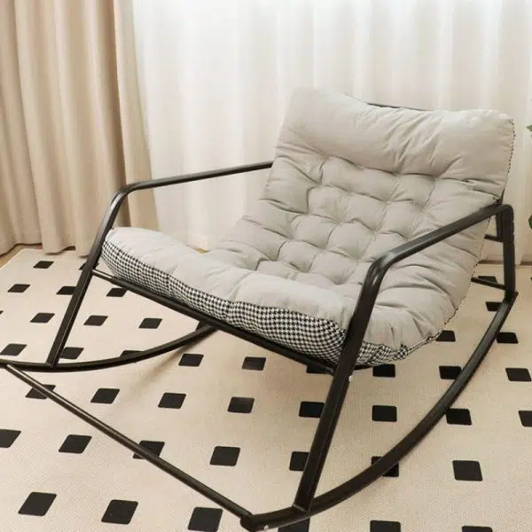 Contemporary Nordic Tech Fabric & Carbon Steel Moon Rocking Chair With Backrest & Armrests For Living Room & Bedroom - Image 6