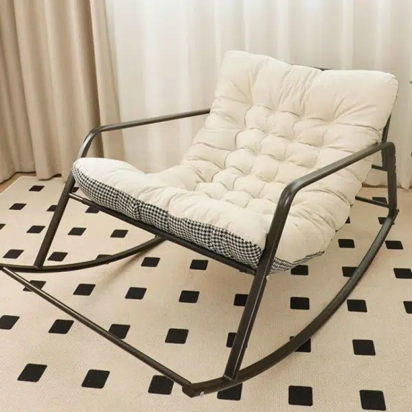 Contemporary Nordic Tech Fabric & Carbon Steel Moon Rocking Chair With Backrest & Armrests For Living Room & Bedroom - Image 2