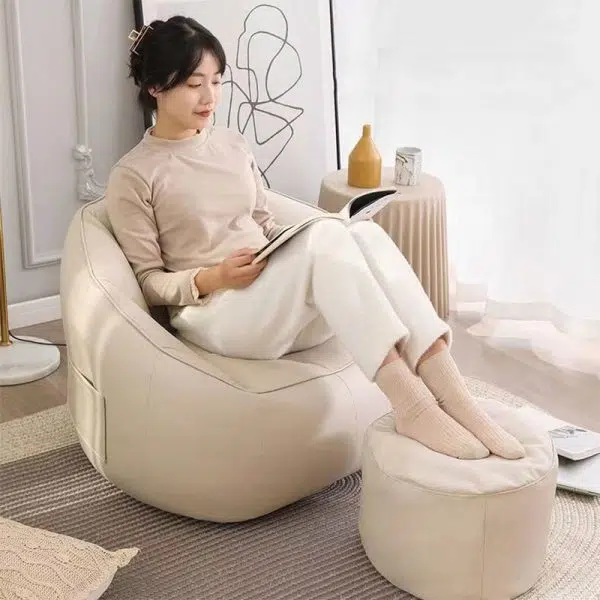 Contemporary Nordic Tech Fabric EPS Bean Bag Lazy Sofa With Backrest & Footrest For Living Room & Bedroom - Image 18