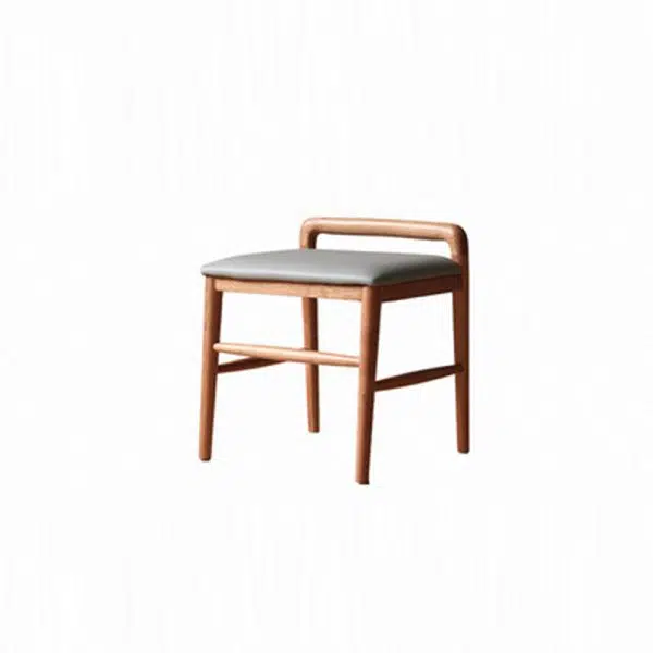 Contemporary Nordic Oak Leather Square Vanity Stool With Backrest & Footrest For Bedroom & Dining Room - Image 18