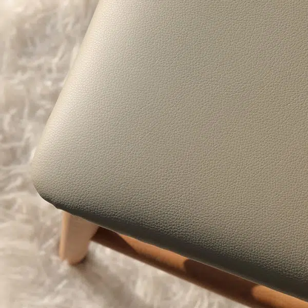 Contemporary Nordic Oak Leather Square Vanity Stool With Backrest & Footrest For Bedroom & Dining Room - Image 8