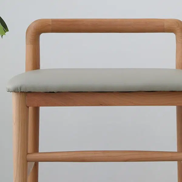 Contemporary Nordic Oak Leather Square Vanity Stool With Backrest & Footrest For Bedroom & Dining Room - Image 9