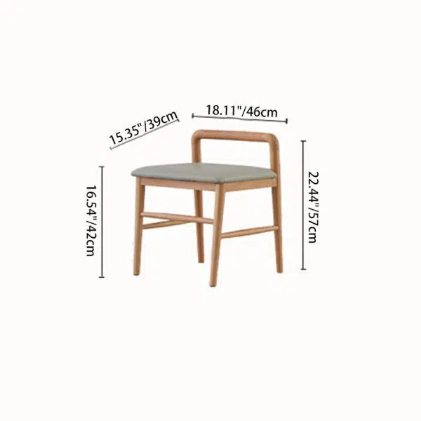 Contemporary Nordic Oak Leather Square Vanity Stool With Backrest & Footrest For Bedroom & Dining Room - Image 7