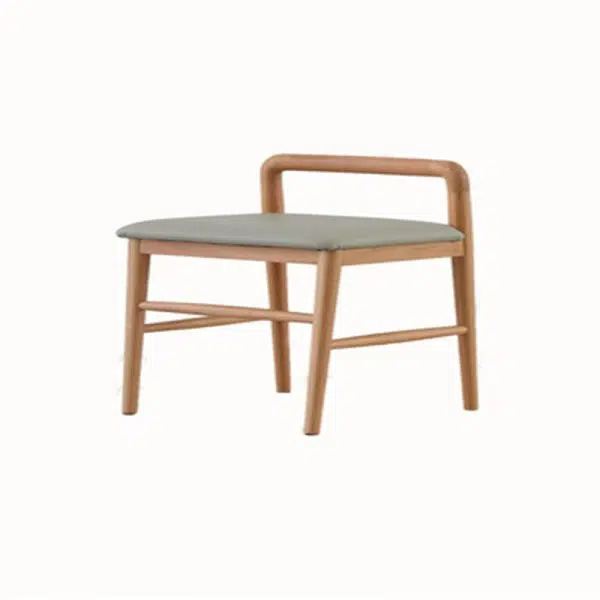 Contemporary Nordic Oak Leather Square Vanity Stool With Backrest & Footrest For Bedroom & Dining Room - Image 17