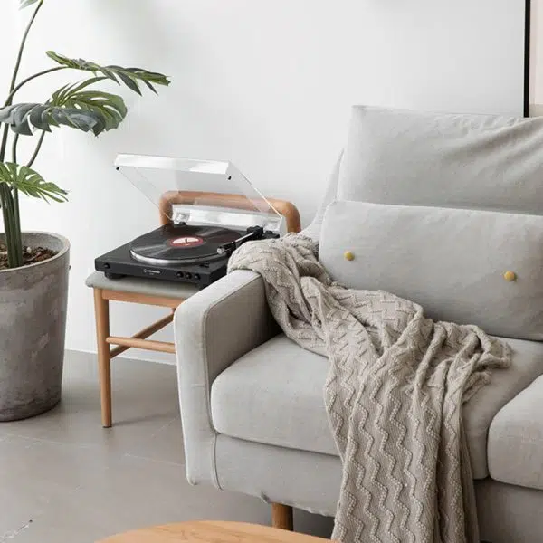 Contemporary Nordic Oak Leather Square Vanity Stool With Backrest & Footrest For Bedroom & Dining Room - Image 4