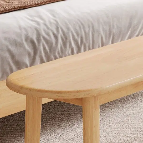 Contemporary Nordic Rubberwood Fabric Oval Bench With Cushion For Bedroom & Entryway - Image 9