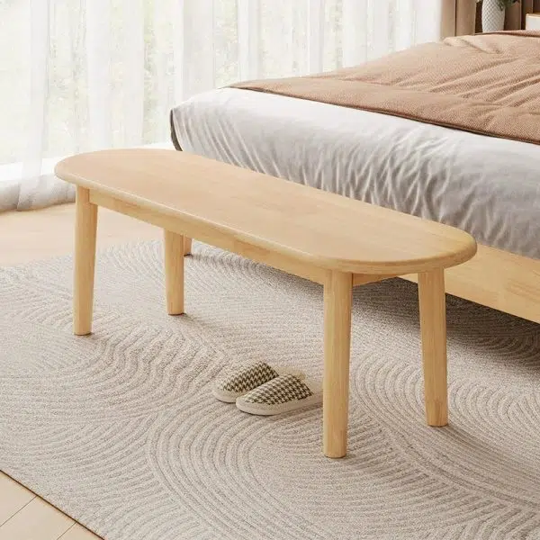 Contemporary Nordic Rubberwood Fabric Oval Bench With Cushion For Bedroom & Entryway - Image 3