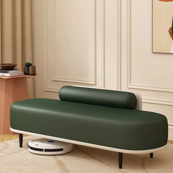 Contemporary Nordic Leather Wood Carbon Steel Oval Storage Bench With Backrest For Bedroom & Entryway - Image 7