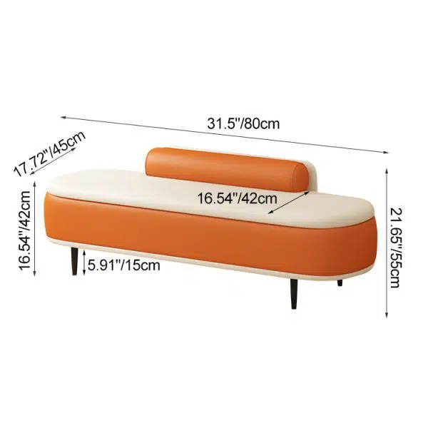 Contemporary Nordic Leather Wood Carbon Steel Oval Storage Bench With Backrest For Bedroom & Entryway - Image 10