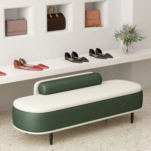 Contemporary Nordic Leather Wood Carbon Steel Oval Storage Bench With Backrest For Bedroom & Entryway - Image 28