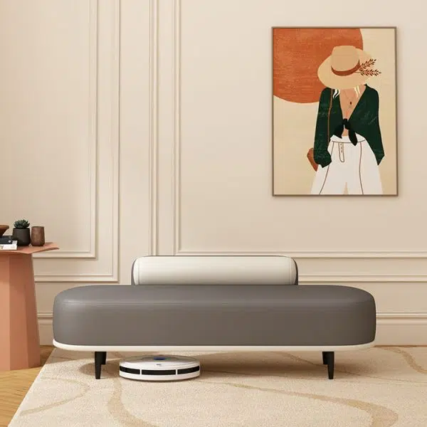 Contemporary Nordic Leather Wood Carbon Steel Oval Storage Bench With Backrest For Bedroom & Entryway - Image 29