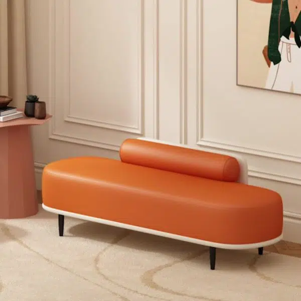 Contemporary Nordic Leather Wood Carbon Steel Oval Storage Bench With Backrest For Bedroom & Entryway - Image 30