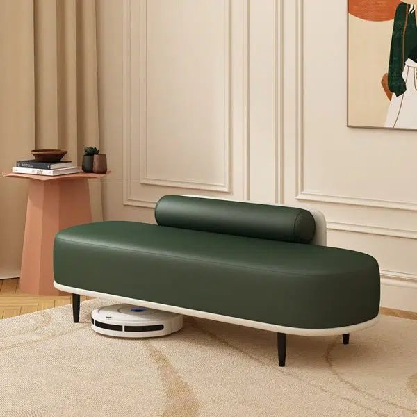 Contemporary Nordic Leather Wood Carbon Steel Oval Storage Bench With Backrest For Bedroom & Entryway - Image 31