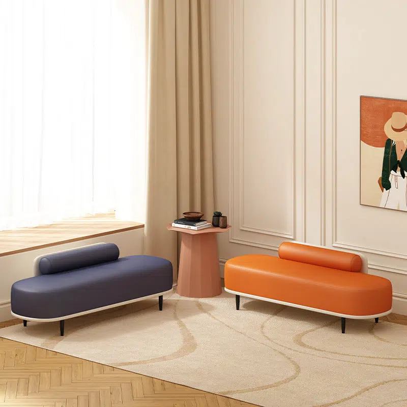 BS-Chair-BX03029-27.jpg Contemporary Nordic Leather Wood Carbon Steel Oval Storage Bench With Backrest For Bedroom & Entryway - Image 1