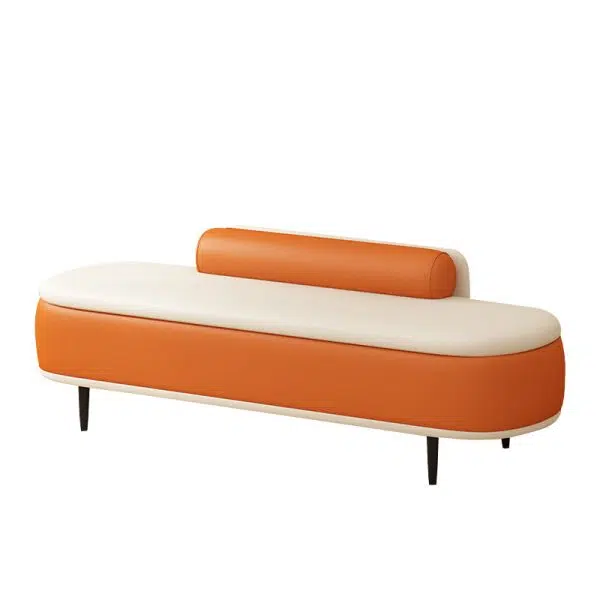 Contemporary Nordic Leather Wood Carbon Steel Oval Storage Bench With Backrest For Bedroom & Entryway - Image 33