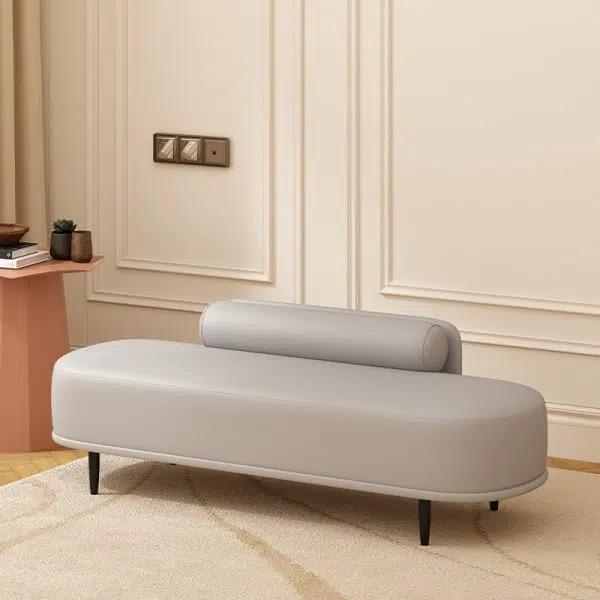 Contemporary Nordic Leather Wood Carbon Steel Oval Storage Bench With Backrest For Bedroom & Entryway - Image 9