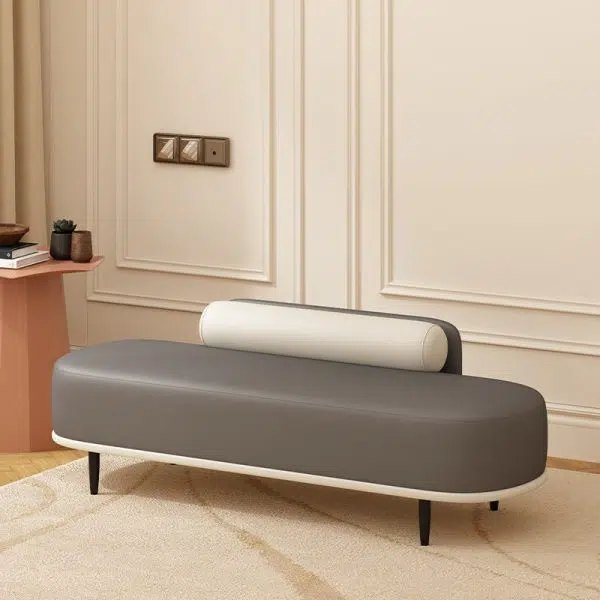 Contemporary Nordic Leather Wood Carbon Steel Oval Storage Bench With Backrest For Bedroom & Entryway - Image 24