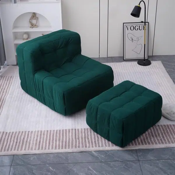 Contemporary Nordic Corduroy Leather Sponge Block-Shaped Accent Chair With Backrest For Living Room And Bedroom - Image 17