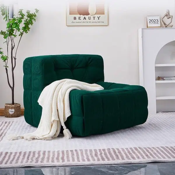 Contemporary Nordic Corduroy Leather Sponge Block-Shaped Accent Chair With Backrest For Living Room And Bedroom - Image 20