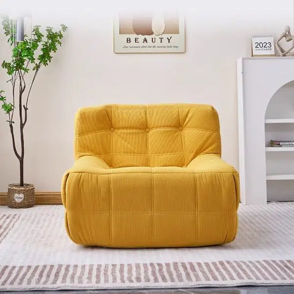 Contemporary Nordic Corduroy Leather Sponge Block-Shaped Accent Chair With Backrest For Living Room And Bedroom - Image 8