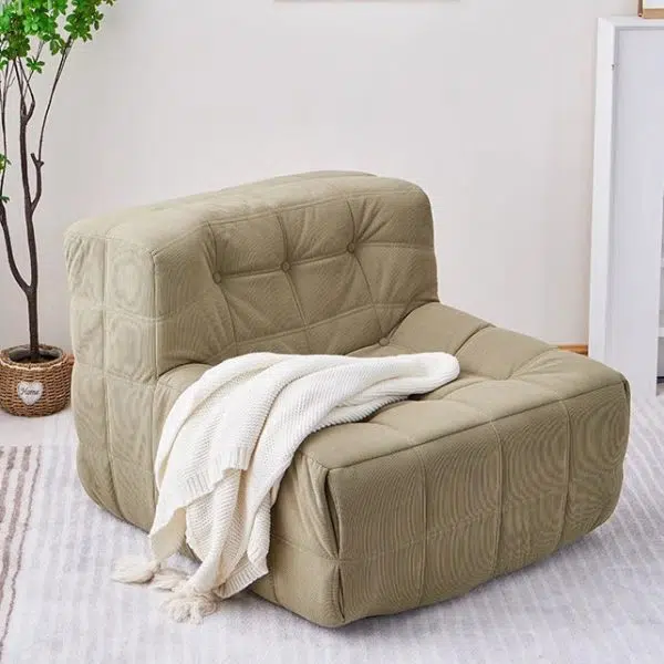 Contemporary Nordic Corduroy Leather Sponge Block-Shaped Accent Chair With Backrest For Living Room And Bedroom - Image 21