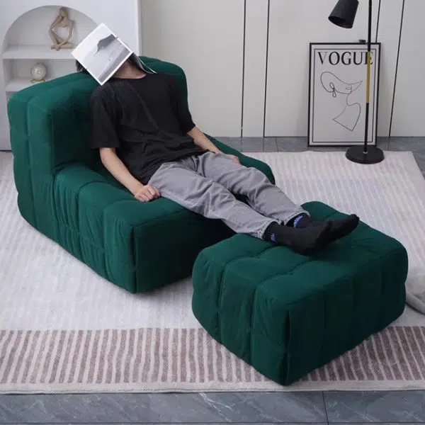 Contemporary Nordic Corduroy Leather Sponge Block-Shaped Accent Chair With Backrest For Living Room And Bedroom - Image 23