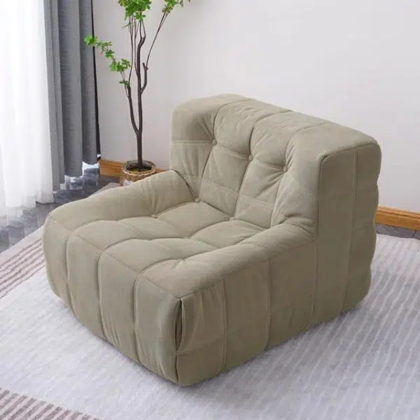 Contemporary Nordic Corduroy Leather Sponge Block-Shaped Accent Chair With Backrest For Living Room And Bedroom - Image 5