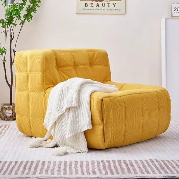 Contemporary Nordic Corduroy Leather Sponge Block-Shaped Accent Chair With Backrest For Living Room And Bedroom - Image 4