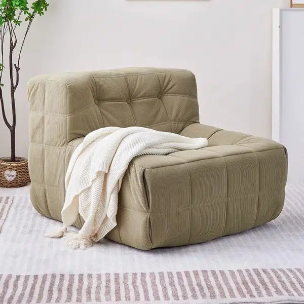 Contemporary Nordic Corduroy Leather Sponge Block-Shaped Accent Chair With Backrest For Living Room And Bedroom - Image 25