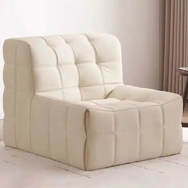 Contemporary Nordic Corduroy Leather Sponge Block-Shaped Accent Chair With Backrest For Living Room And Bedroom - Image 11