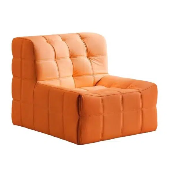 Contemporary Nordic Corduroy Leather Sponge Block-Shaped Accent Chair With Backrest For Living Room And Bedroom - Image 26