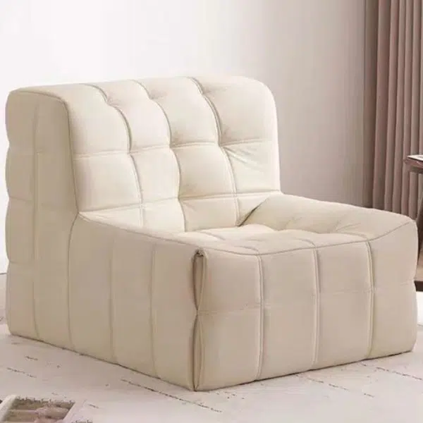 Contemporary Nordic Corduroy Leather Sponge Block-Shaped Accent Chair With Backrest For Living Room And Bedroom - Image 13