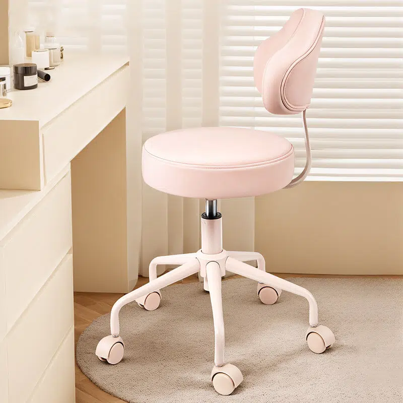 BS-Chair-BX03072-5.jpg Contemporary Nordic Leather & Metal Cloud-Shaped Round Swivel Vanity Stool Backrest For Bedroom & Home Office - Image 2