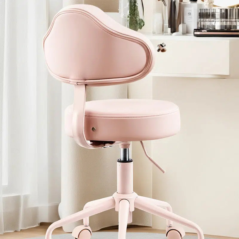 BS-Chair-BX03072-7.jpg Contemporary Nordic Leather & Metal Cloud-Shaped Round Swivel Vanity Stool Backrest For Bedroom & Home Office - Image 3