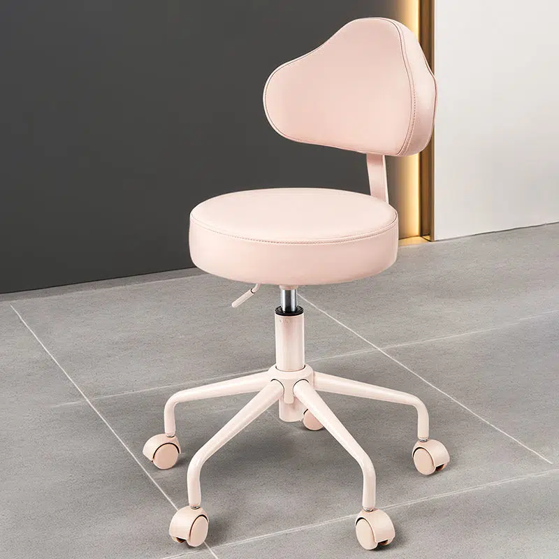 BS-Chair-BX03072-8.jpg Contemporary Nordic Leather & Metal Cloud-Shaped Round Swivel Vanity Stool Backrest For Bedroom & Home Office - Image 4