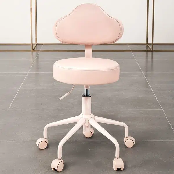 Contemporary Nordic Leather & Metal Cloud-Shaped Round Swivel Vanity Stool Backrest For Bedroom & Home Office - Image 5