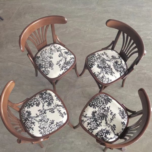 Contemporary Retro Beech Wood Fabric Rattan Leather Seat Round Curved Dining Chair Backrest For Dining Room - Image 19