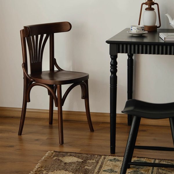 Contemporary Retro Beech Wood Fabric Rattan Leather Seat Round Curved Dining Chair Backrest For Dining Room - Image 15