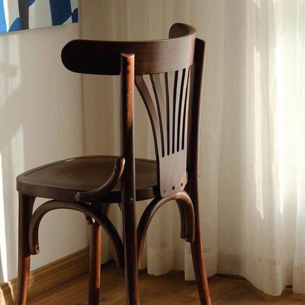 Contemporary Retro Beech Wood Fabric Rattan Leather Seat Round Curved Dining Chair Backrest For Dining Room - Image 16