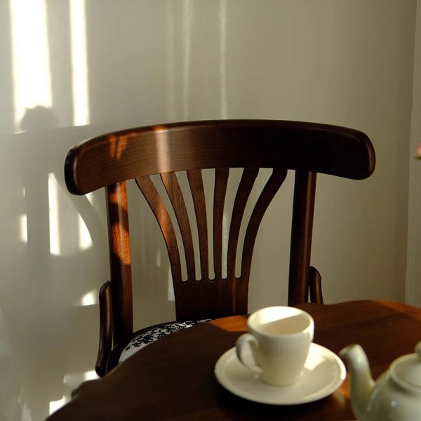 Contemporary Retro Beech Wood Fabric Rattan Leather Seat Round Curved Dining Chair Backrest For Dining Room - Image 10