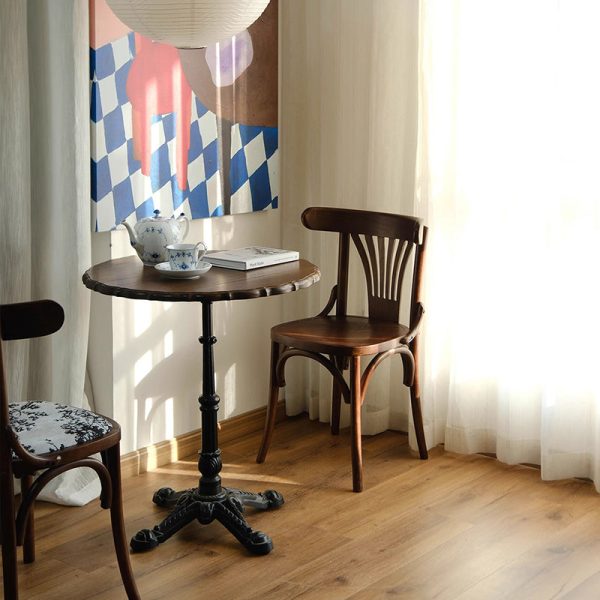 Contemporary Retro Beech Wood Fabric Rattan Leather Seat Round Curved Dining Chair Backrest For Dining Room - Image 18