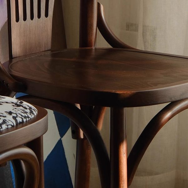 Contemporary Retro Beech Wood Fabric Rattan Leather Seat Round Curved Dining Chair Backrest For Dining Room - Image 7