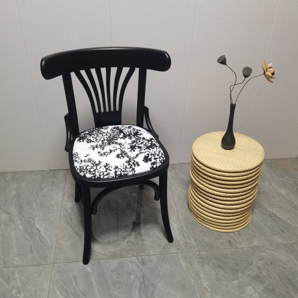 Contemporary Retro Beech Wood Fabric Rattan Leather Seat Round Curved Dining Chair Backrest For Dining Room - Image 20