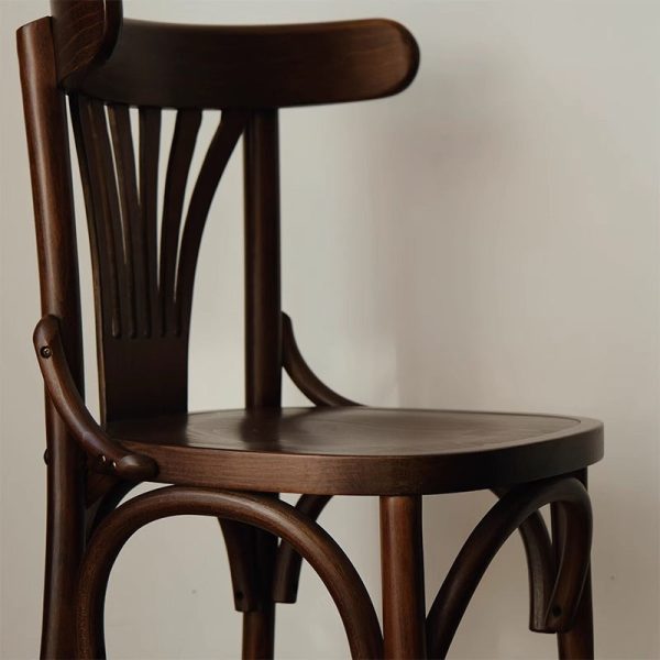 Contemporary Retro Beech Wood Fabric Rattan Leather Seat Round Curved Dining Chair Backrest For Dining Room - Image 9