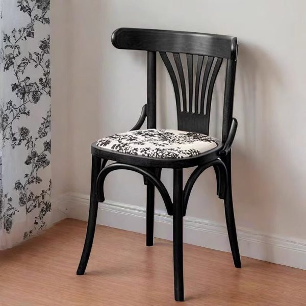 Contemporary Retro Beech Wood Fabric Rattan Leather Seat Round Curved Dining Chair Backrest For Dining Room - Image 3