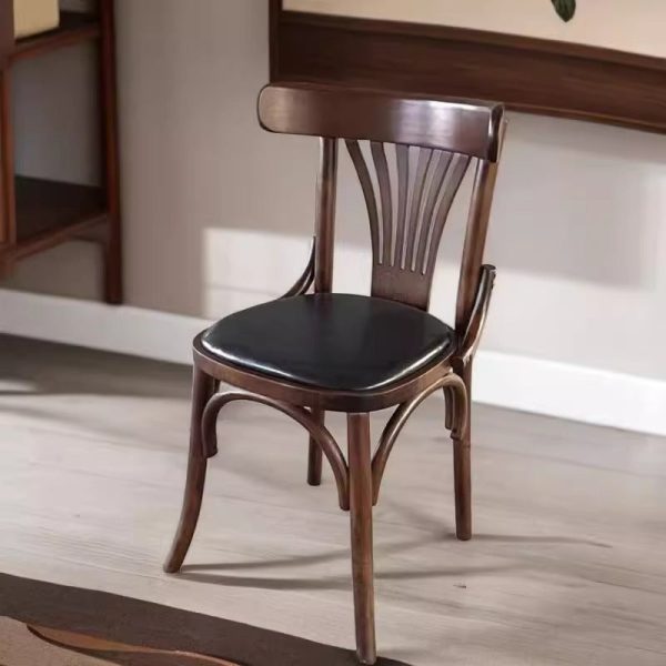 Contemporary Retro Beech Wood Fabric Rattan Leather Seat Round Curved Dining Chair Backrest For Dining Room - Image 13