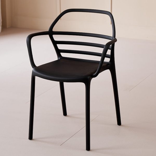 Contemporary Nordic PE Square Curved Geometric Line Dining Chair With Backrest And Armrests For Dining Room - Image 14