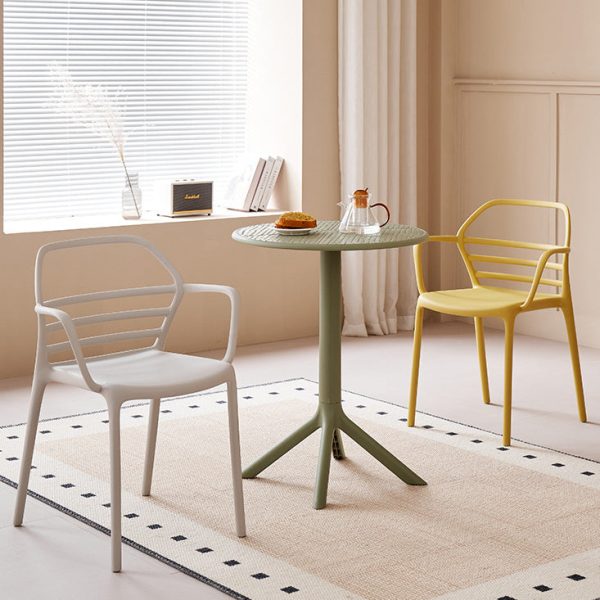 Contemporary Nordic PE Square Curved Geometric Line Dining Chair With Backrest And Armrests For Dining Room - Image 6