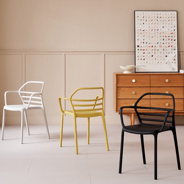 Contemporary Nordic PE Square Curved Geometric Line Dining Chair With Backrest And Armrests For Dining Room - Image 4